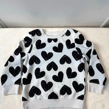 Adorable Cat  Jack Girls White Sweatshirt with Black Hearts Size 4