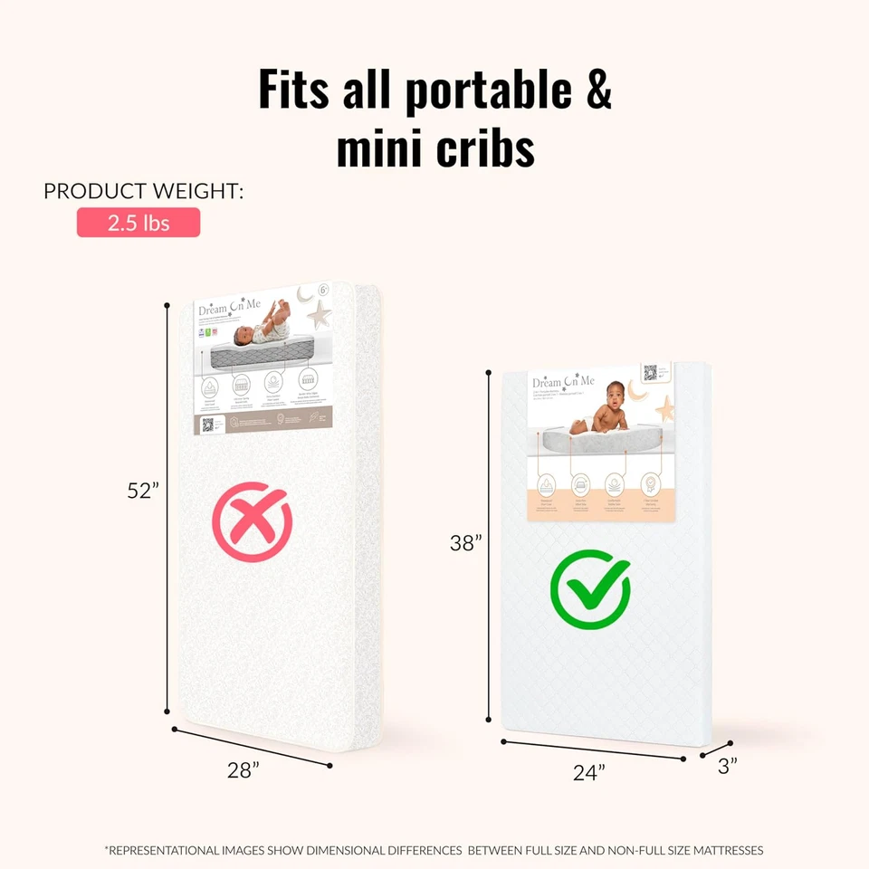 "Colchón de cuna portátil/mini firme Sunset de 3"", núcleo de fibra, Greenguard dorado y"  Foto 3 de 4