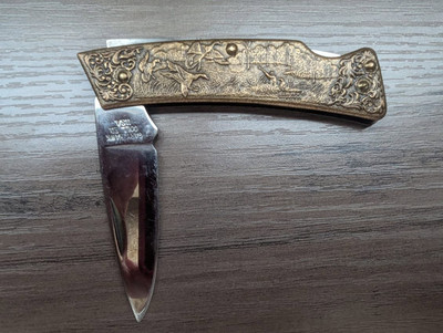 #ad #ad VTG Gary Hawk Brass Folding Pocket Knife Mallards On The Manns Cove Utica USA $25.00