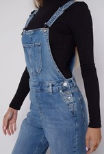 Ladies Womens Blue Dungarees Denim Stretch Waist Overall Cotton Blend