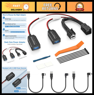 GPS Dash Cam Power Adapter - 10Pin Connector, Mirror Camera Charger Cable for Ch