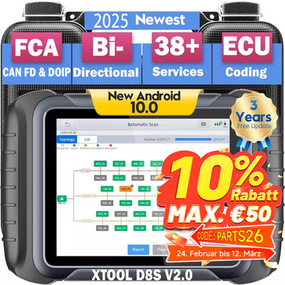 XTOOL D8S 2.0 KFZ OBD2 Diagnosegerät Scanner ALLE SYSTEM ECU Coding Topology MAP