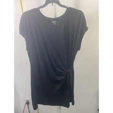 Nicole Miller Original Black Side Tie Knot TShirt Dress XXL Crew Neck Cap Sleeve