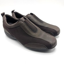 Lands End Womens 7 B Brown Leather Textile Slip On Walking Shoes Loafers