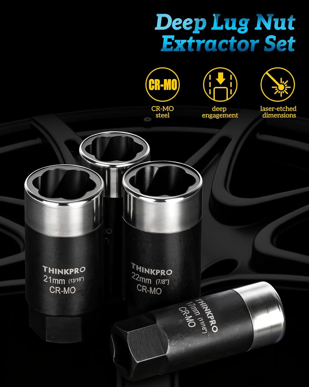 Locking Lug Nut Removal Tool-6 Pieces Deep Lug Nut Extractor Set,Stripped Lug Nu