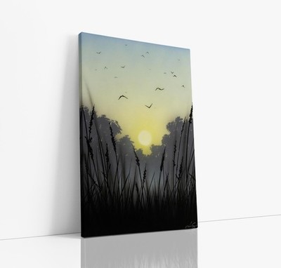 Sunset Marsh Canvas Wall Art Birds Flying Landscape Wrapped Giclee Reproduction