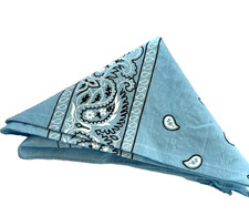PAISLEY PRINT BANDANA 100 COTTON LIGHT BLUE SQUARE HANDKERCHIEF 21"x21"