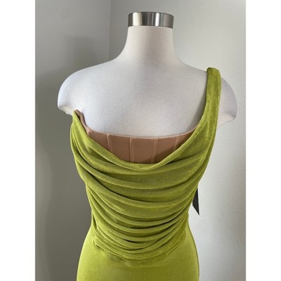 NEW JLuxLabel XS Lime Green Slinky Krishna One Shoulder Maxi Dress