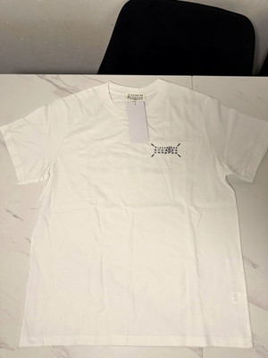 Maison Margiela Herren T-Shirt Weiß Logo-Print Druckgrafik Gr. L