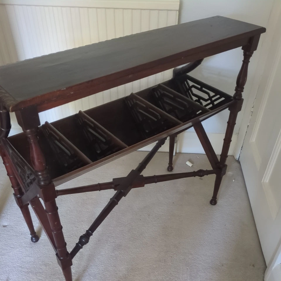 Repro Antique Chippendale Style Library Book Trough Shelf Table - Image 3 of 4
