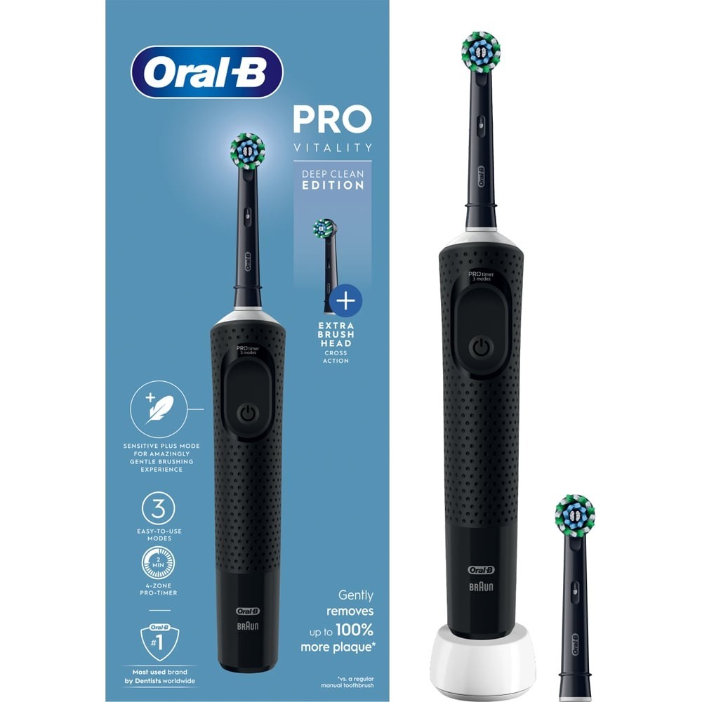 Oral-B: Vitality Pro Deep Clean Edition. Black. One brush head. Box opened/worn. - Image 8
