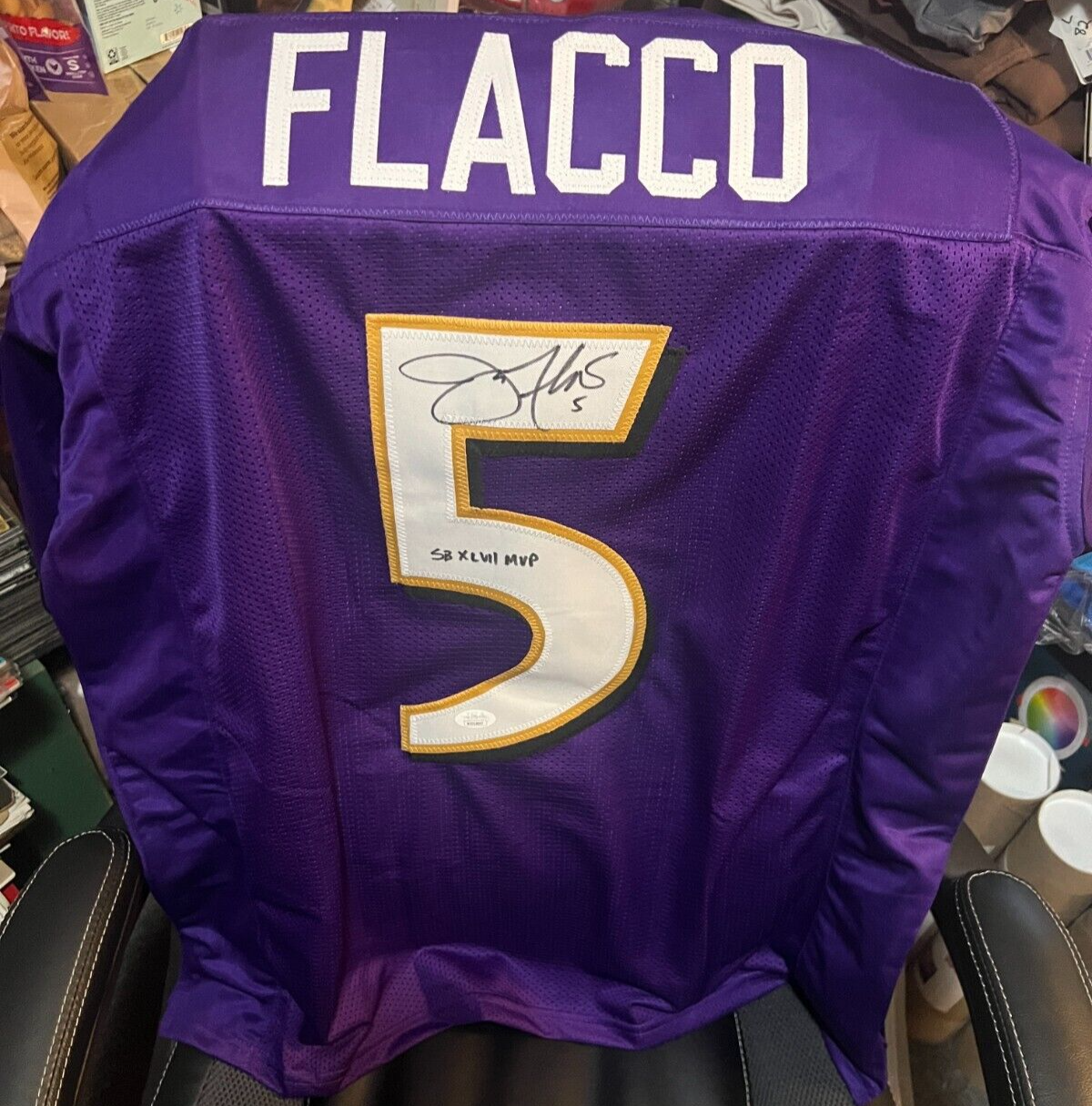 Joe Flacco Autographed Signed Baltimore Ravens --AUTO--XL Custom Chargers Jersey--SB MVP--JSA CERTIFIED--RAVENS 