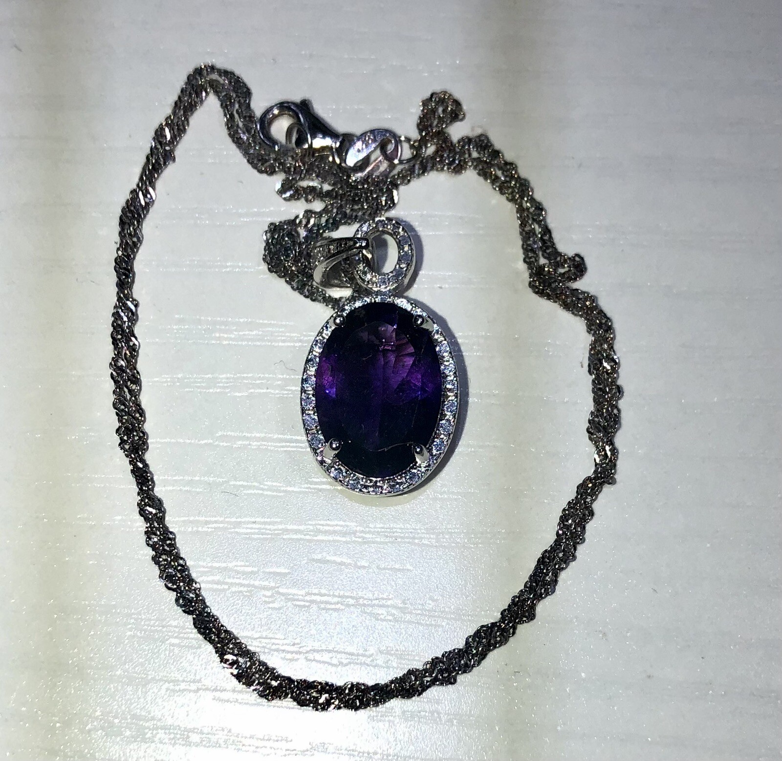 Amethyst colored gem sterling silver pendant neck… - image 5