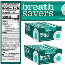 Wintergreen Sugar Free Breath Mints Rolls Pack of 24 Breath Savers 0.75 Oz Rolls