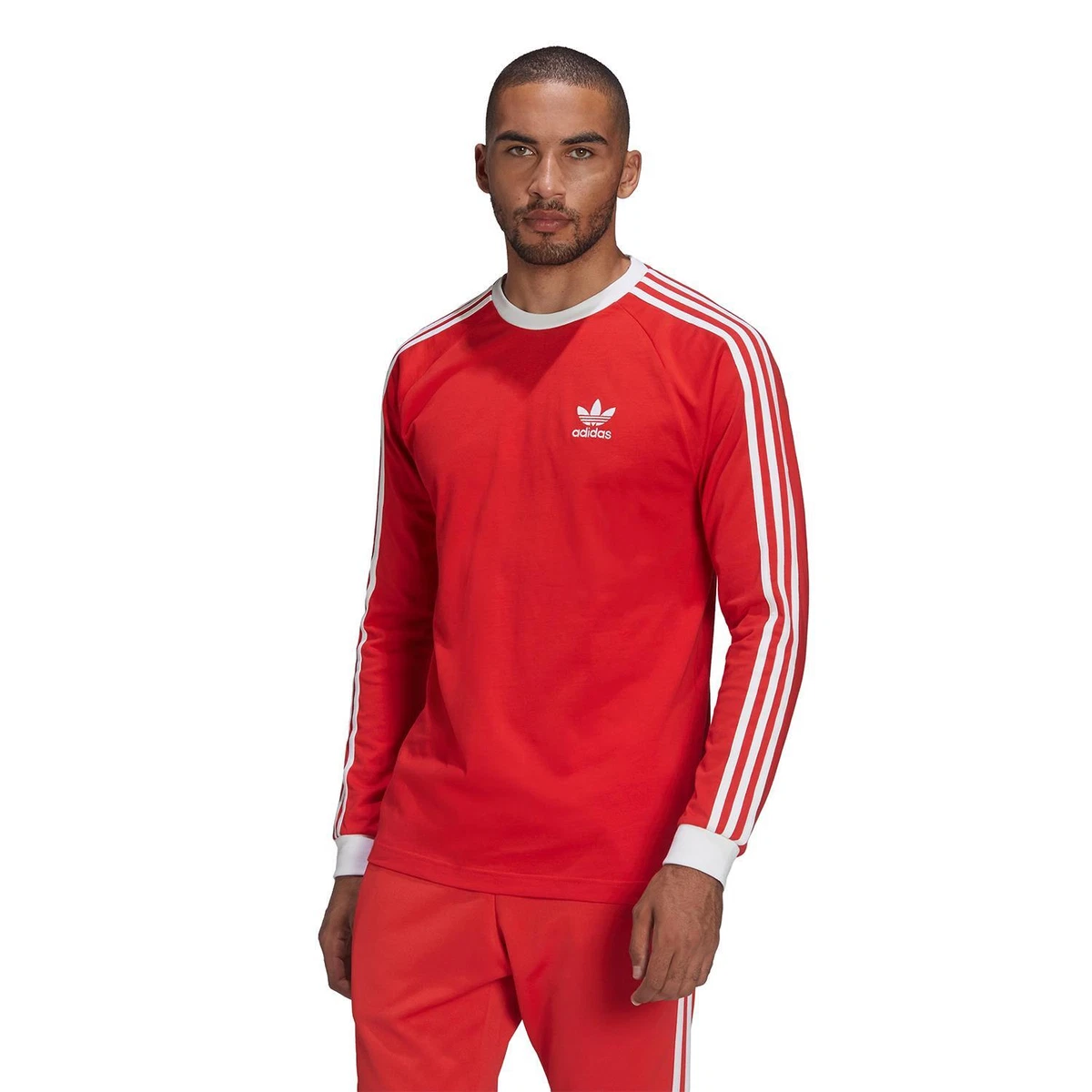 adidas ORIGINALS MEN'S 3-STRIPE LONG SLEEVE T-SHIRT TEE RED WHITE RETRO NEW  BNWT | eBay