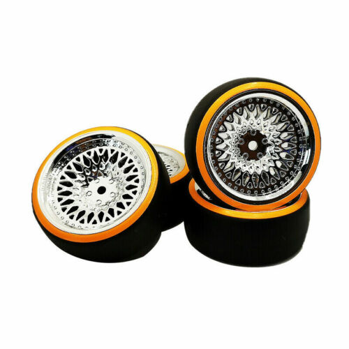 4X 12 mm hexagonales de radiocontrol 1:10 negros + naranjas neumáticos de doble deriva y llantas de carreras en coche de carretera - Imagen 2 de 4