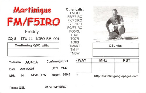 RADIOAMATORE VINTAGE CQ QSL QSO CARD FM/F5IRO MARTINICA AMACA SPIAGGIA - Foto 2 di 6