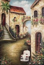 Hacienda Garden #4D-1, 36x24, 100% Hand painted Oil Painting on Canvas,