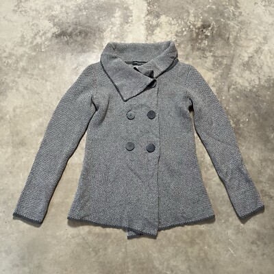Cashmere Italy First Class Sweater Womens Sz Small Gray Double Breasted Collared