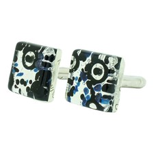 Murano Glas Manschettenkn&ouml;pfe Blau Silber Schwarz Millefiori Paar Quadrat