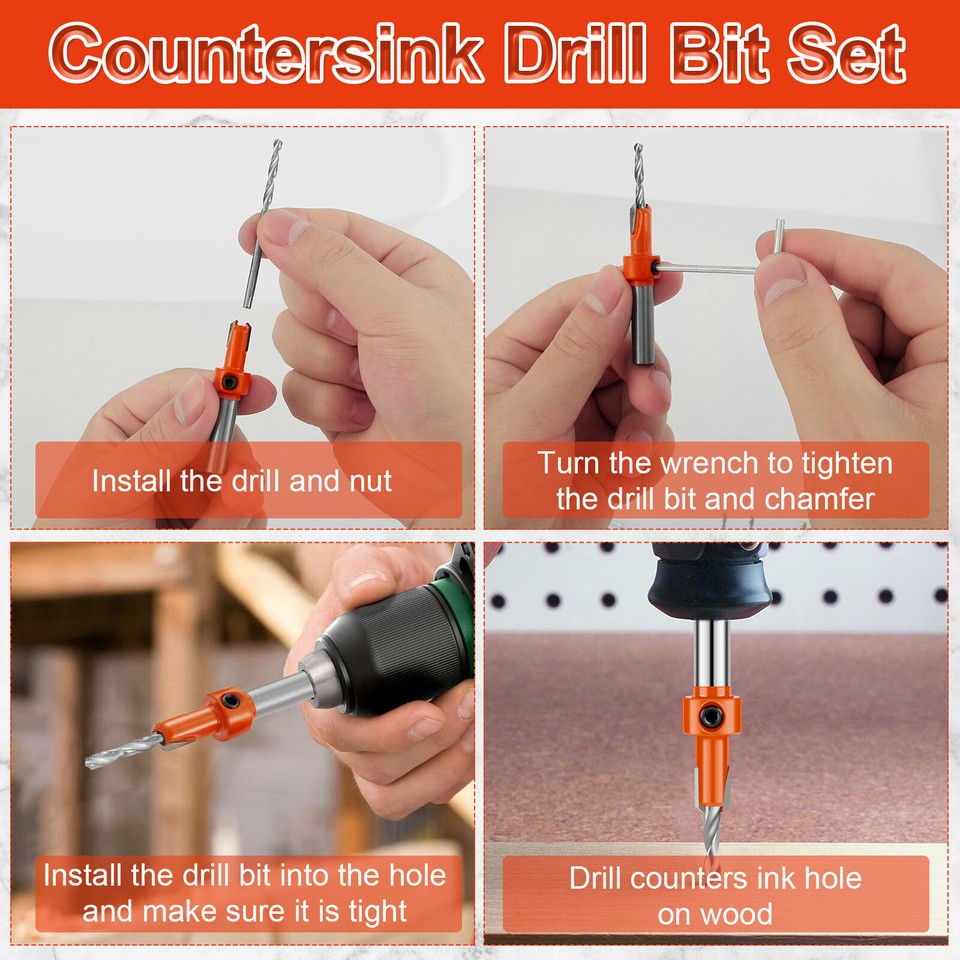 15Pcs Hexagon Shank Countersink Drill Bit Woodworking Screw Wood Hole