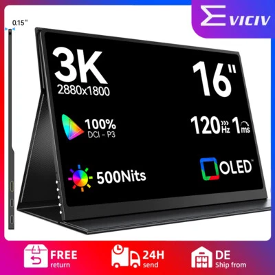 Monitor portatile EVICIV 16.0" 3K UHD DHR OLED 120Hz 100% DCI-P3 100000:1 16:10