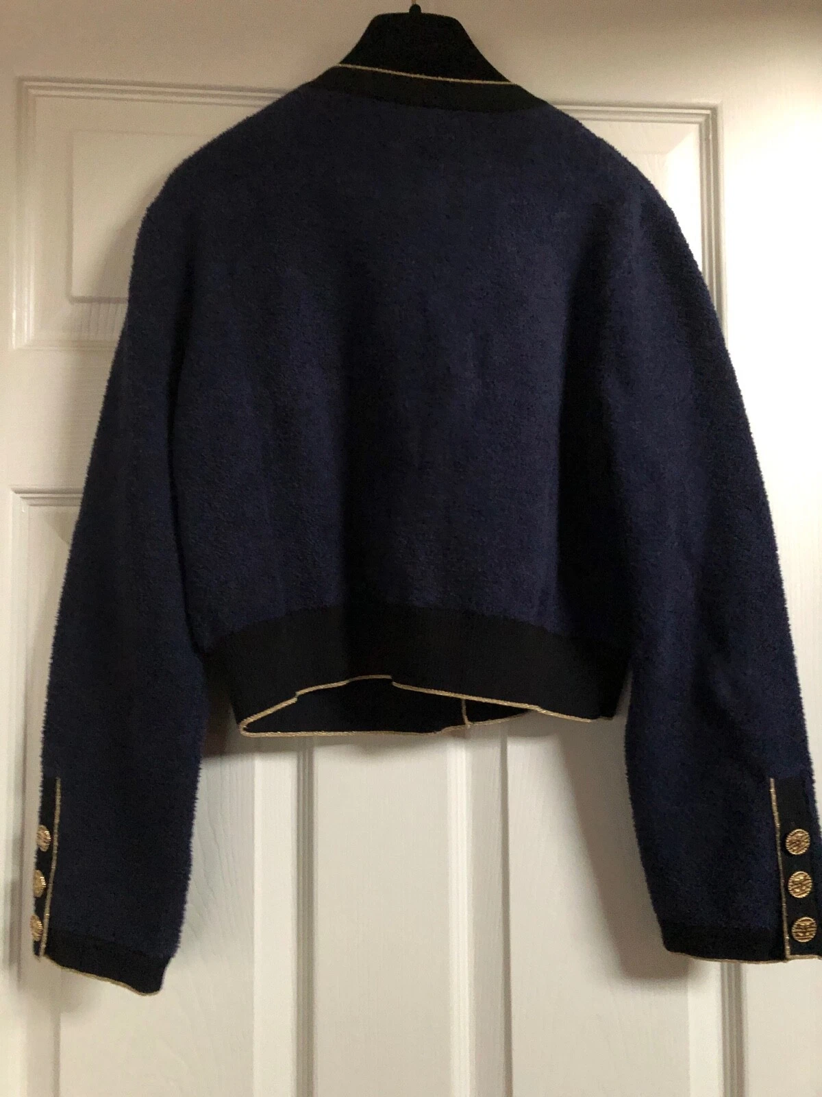 CHANEL 19C NUOVE ETICHETTE TWEED COTONE BLU GIACCA ORO CC BOTTONI FR40 FR38