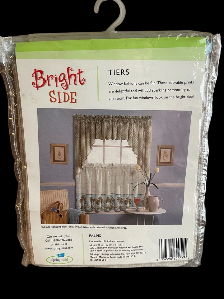 VTG Springmaid Bright Side Palm Tree Window Curtain Tiers One Pair 60”x30” NEW - Image 3 of 4