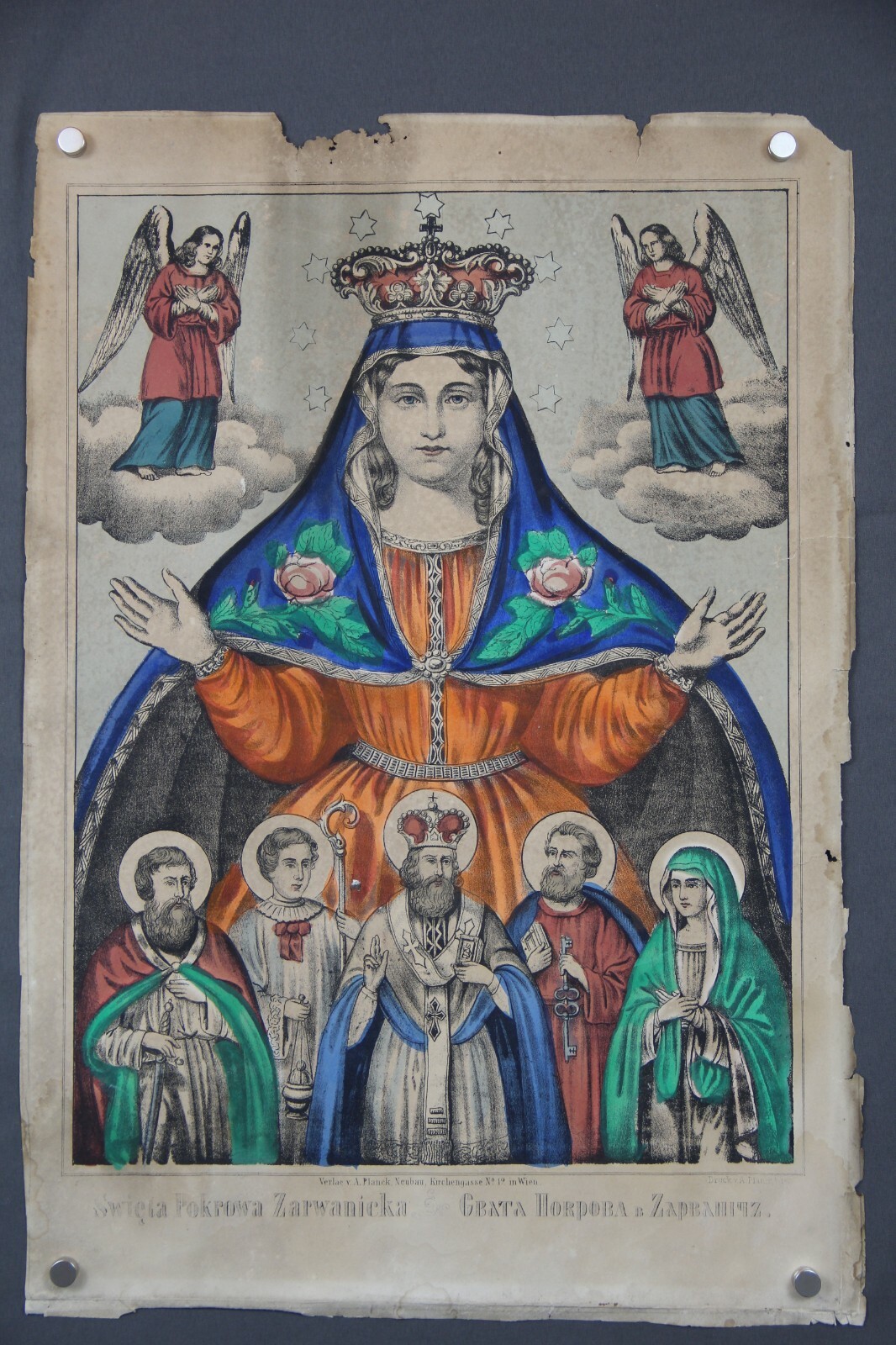 Maria Gottesmutter Russland Heilige Petrus Lithographie koloriert Heiligenbild