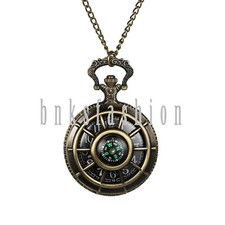 Vintage Compass Starry Dial Analog Quartz Pendant Pocket Watch Necklace Chain