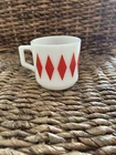 Vintage Fire King Anchor Hocking Milk Glass Harlequin Red Diamond Mug D Handle