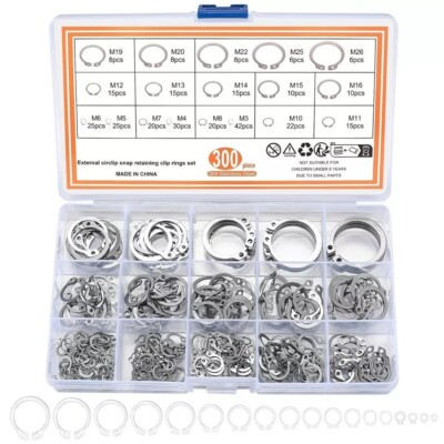 300 Pcs Retaining Ring Set Internal Snap Rings Kits Stainless Steel External Cir