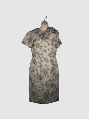 $511 Rickie Freeman by Teri Jon Women Silver Metallic Bow-Shoulder Dress Size 12