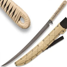 Black Ronin Tan Combat Wakizashi Sword with Sheath | Full Tang | Overall 27"