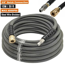 50ft Pressure Washer Hose 4000PSI Non-Marking 3/8" Couplers Hot&Cold Water 275F