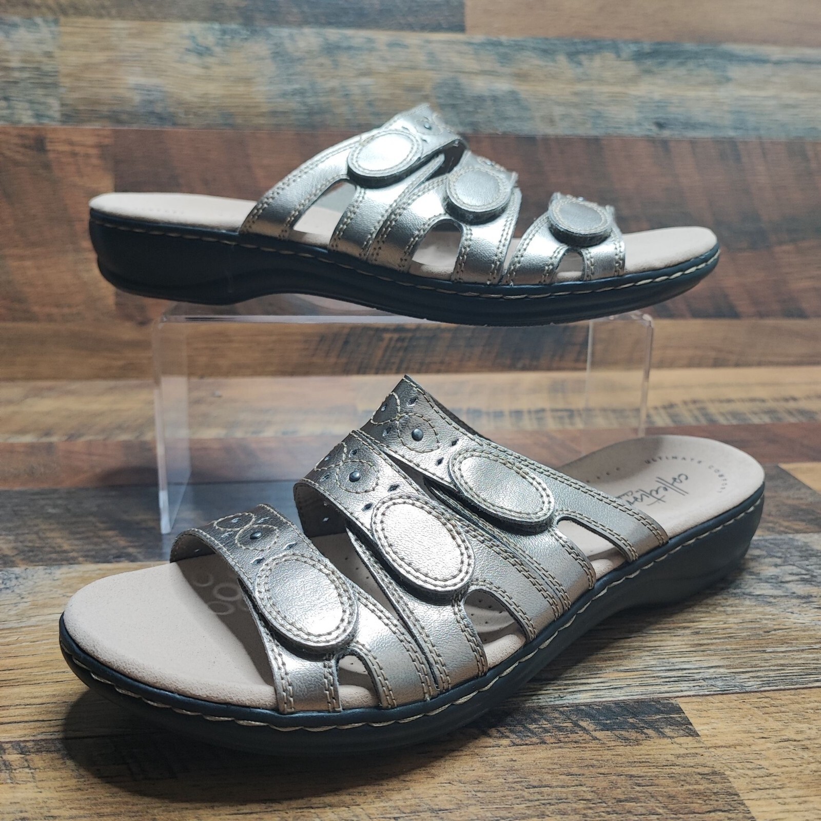 Clarks Collection Women's Pewter Soft Cushion Sandals Brown Size 11M eBay