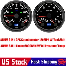 2 Gauge Set 85mm GPS Speedometer 120MPH W/Fuel/Volt 6000RPM/Tacho/Oil/Temp US