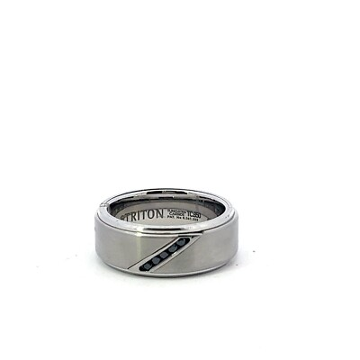 #ad #ad Triton 9mm Tungsten 5 Black Diamond Diagonal .05 ctw Accent Band Ring $59.60