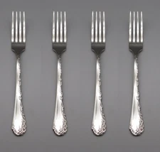 SET OF FOUR - Oneida Stainless Flatware -  BELLE ROSE -  Dinner Forks * USA