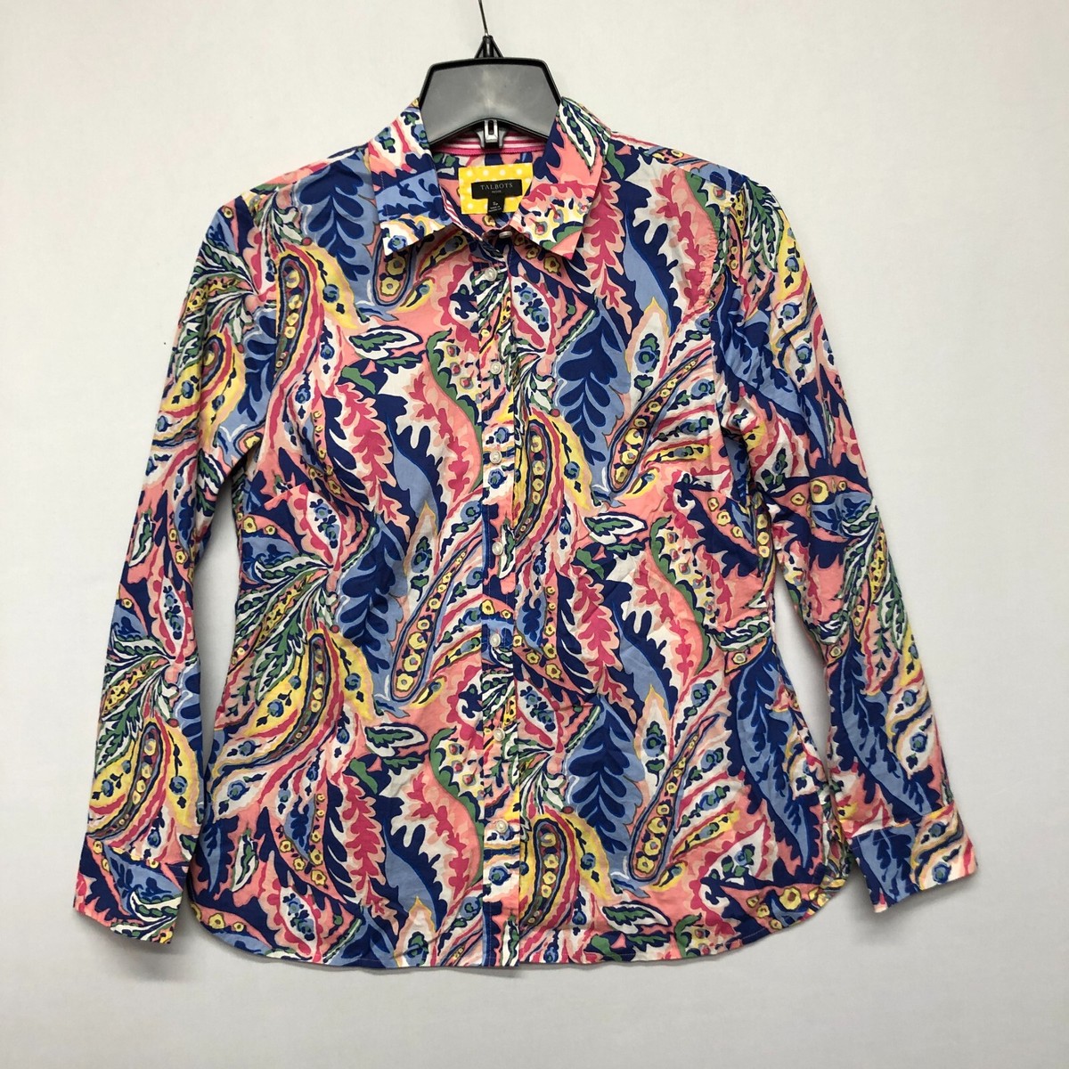 Talbots Women Floral Paisley Button Up Shirt Top Size Small Petite