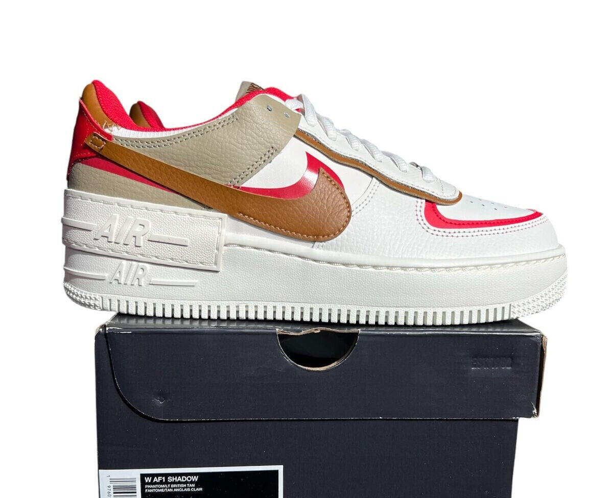 Nike Air Force 1 Shadow Womens Size 7 Phantom Fire Red Khaki