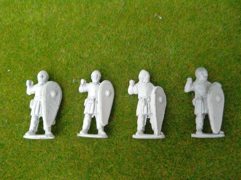 28mm primed metal Medieval Norman spearmen with kite shields for SAGA? rules x4