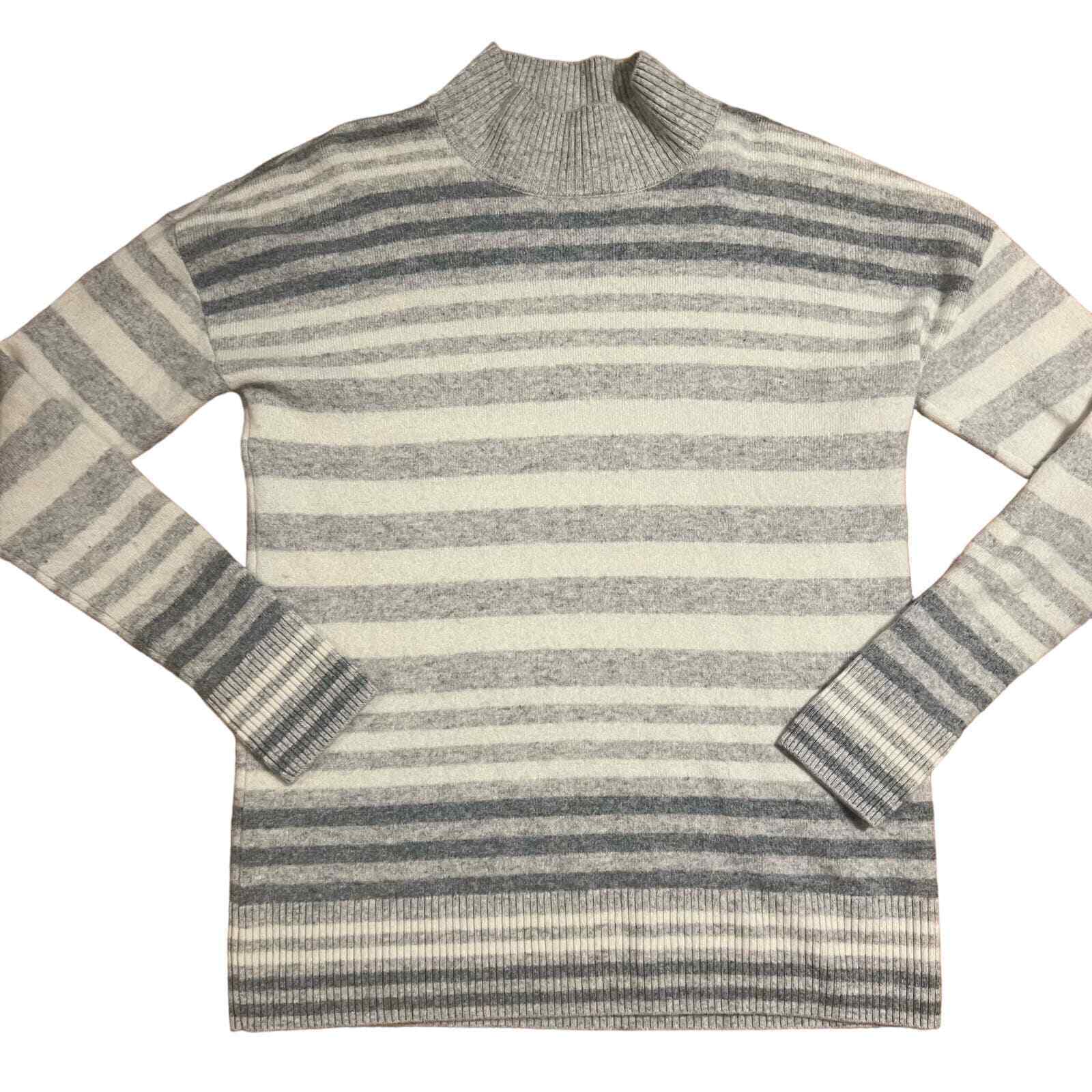 Max Studio 100% Cashmere Gray & White Striped Moc… - image 1