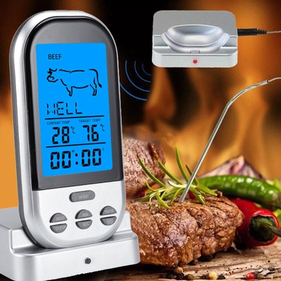 Wireless Digital Food Meat Oven BBQ Thermometer Remote Probe Cooking Set Grill