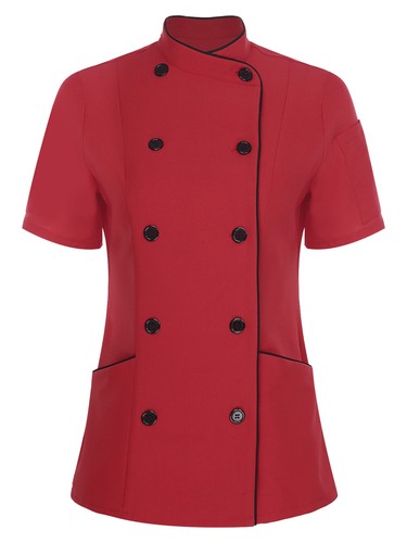 Women Jacket Kitchen Coat Cafe Tops Collar Short Sleeve Canteen Chef Cooking - Picture 41 of 77