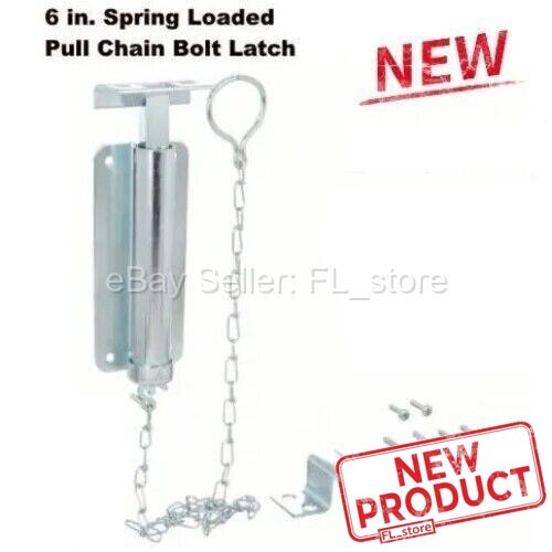 Pull Chain Bolt Latch 6" Zinc Finish Spring Loaded Barn Shed Gate Security NEW
