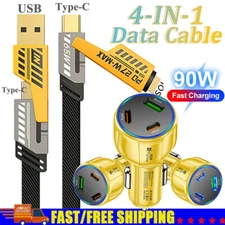 90W 3-Port USB C Fast Car Charger Block ,4 in1 6FT Cable For All Cell Phone iPad