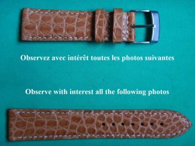 20 mm CROCODILE VÉRITABLE MARRON "TABAC" MEILLEUR QUALITÉ PRIX 18 mm COTÉ BOUCLE - Photo 1/4
