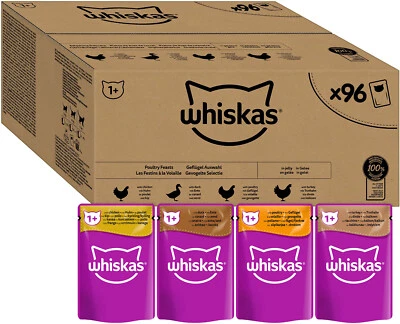 WHISKAS 96 x 85g Katzenfutter Nass Geflügelauswahl MIX in Gelee