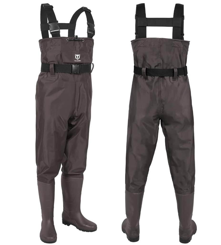 TIDEWE Mens Bootfoot Chest Waders 2-Ply Nylon/PVC Waterproof Shoe